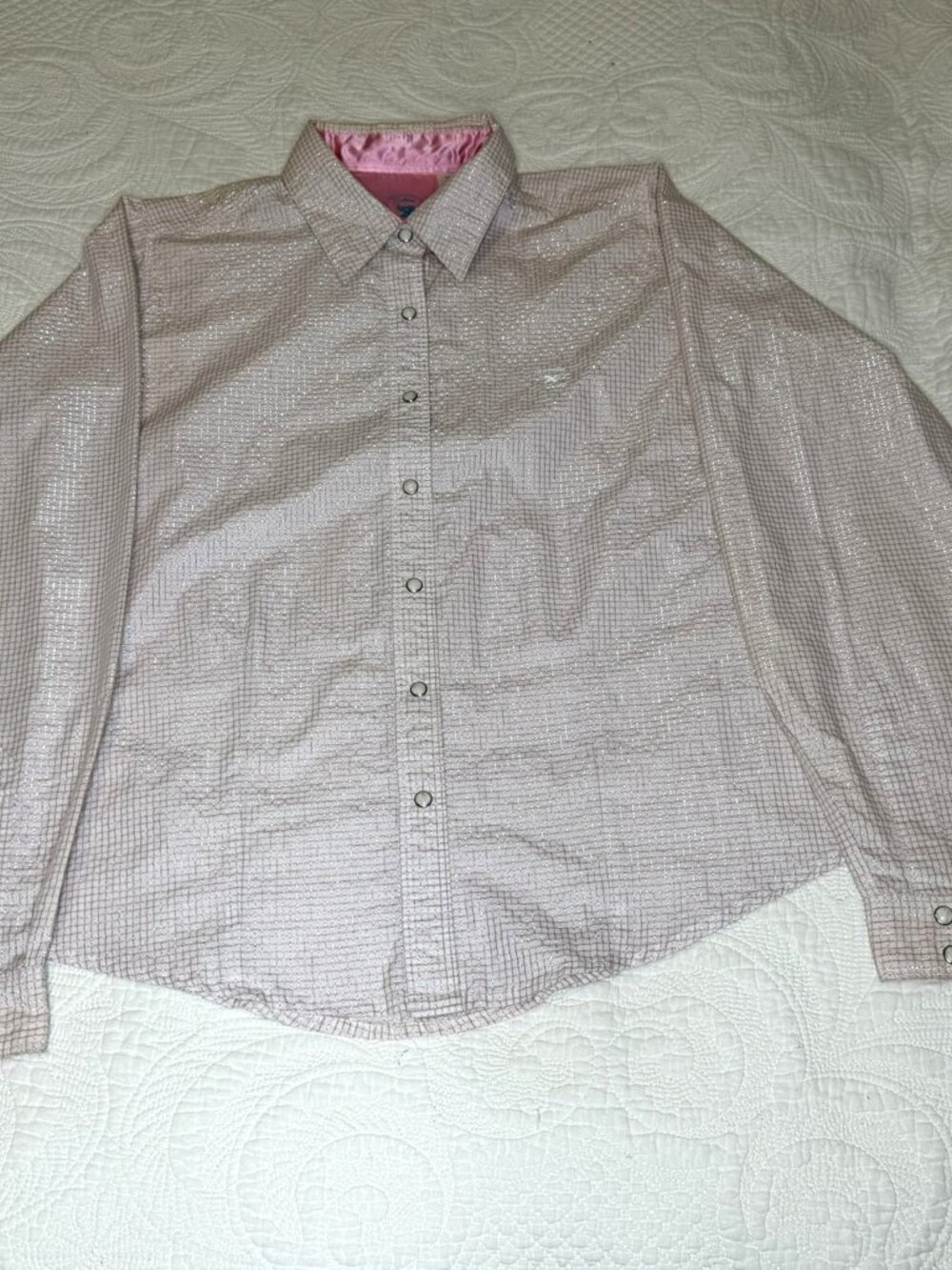 Tailored Twenty Ft Snap Button Shirt M – Pink Grid Pattern